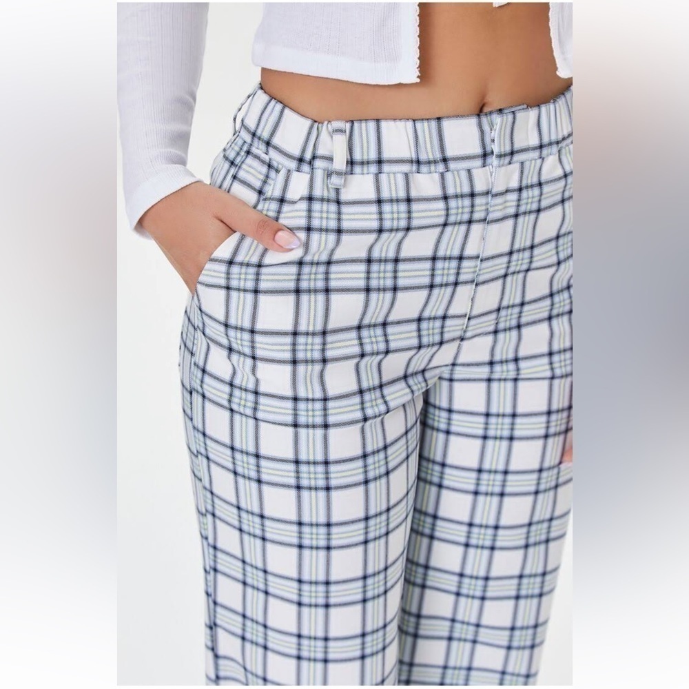 90’s STYLE WIDE LEG PLAID TROUSERS WITH POCKETS SIZE MEDIUM - Picture 2 of 11
